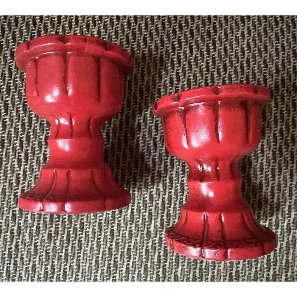 Vintage Pair‎ Red Ceramic Candle Holders Mid Century Modern Japan Boho Decor